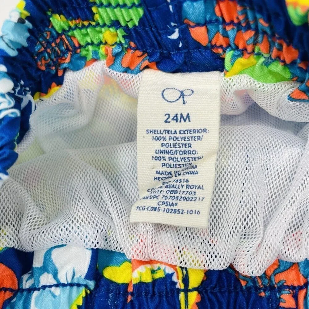 OP Infant Boys Size 24 Months Dinosaur Island Print Lined Swim Trunks‎ Blue 1713